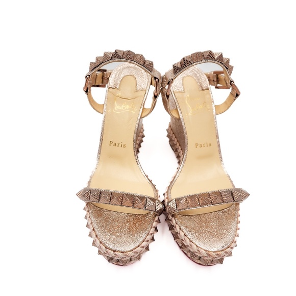 Christian Louboutin Metallic Rose Gold Studded Espadrille Platform Sandals EU 39 - Picture 3 of 9